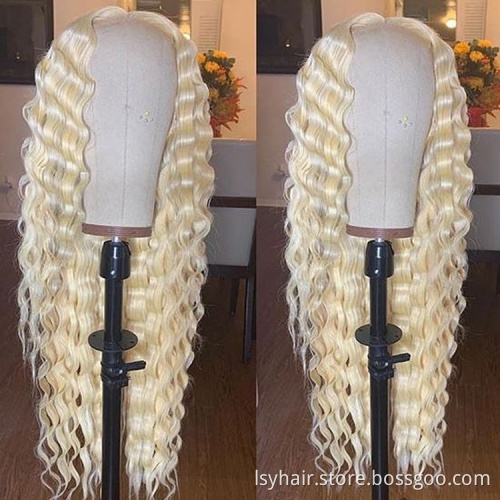 Russian Blonde 613 Colour Deep Wave 100% Virgin Hair Weave with Frontal Closure, Raw 613 Human Hair Deep Wave Bundles